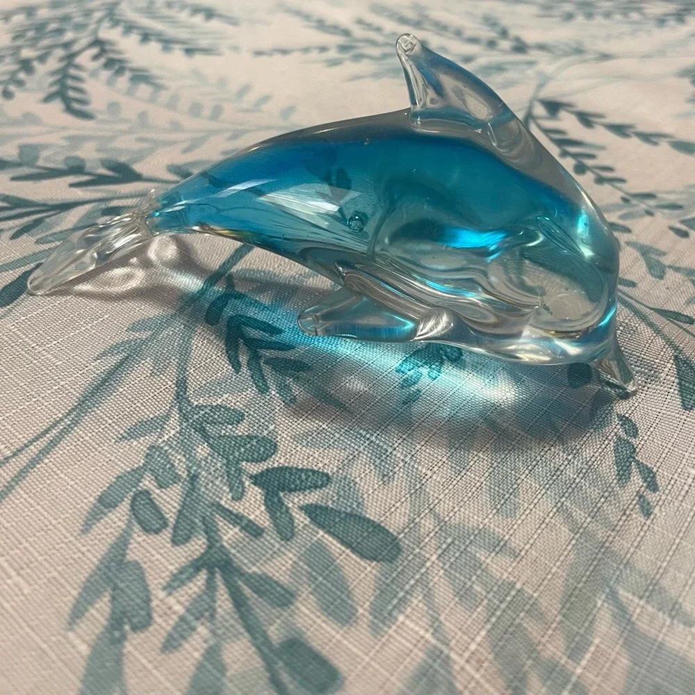Blue Glass Dolphin Figurine